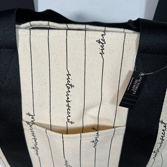 Victoria Secret Weekender Tote Bag Logo Script Beach Gym Pool Travel Bag Zipper - Picture 5 of 13